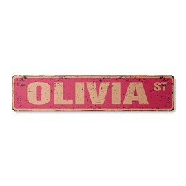Olivia Vintage Plastic Street Sign Childrens Name Room Sign | Indoor/Outdoor | 18" Wide