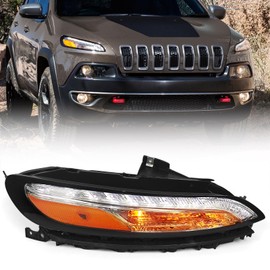 Huray DRL Headlight for Jeep Cherokee 2014-2018 [Day Time Running Light] [Turn Signal Light] [Side Mark Light] OE Replacement (Passenger Side (Right))
