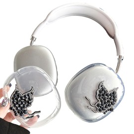 Yivenbartity Glitter Rhinestones Case for AirPods Max Headphones,Luxury Butterfly Diamond Design for Women Girl,Cute Clear Soft Shockproof Protective Skin Cover Compatible for AirPods Max-Black