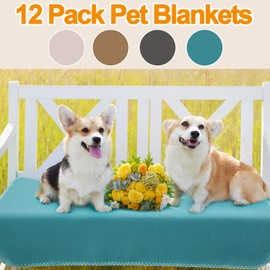 SmoothNovelty 12 Pcs Large Puppy Dog Blanket 30 x 20 Inches Pet Blankets Puppy Essentials Washable Soft Fleece Throw Reversible Warm Sleep Mat for Small Medium Dog Cat Bed Sofa Car Indoor