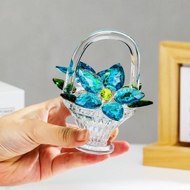 fairyflores Loto de Cristal en Cesta - Decoración Elegante para Hogar y Oficina, Regalo para Mujer, Día de la Madre, Cumpleaños, Aniversario y Boda (Azul)