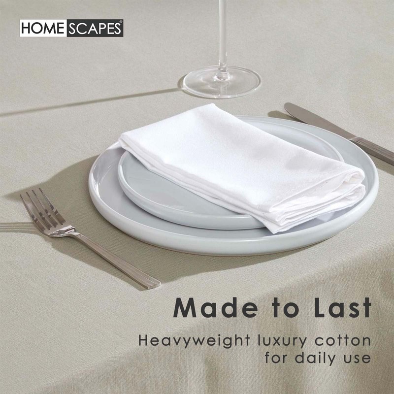 HOMESCAPES Grey Cotton Tablecloth 6 to 8 seater Large Rectangular