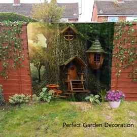 Newhomestyle Woodland Outdoor Garden Shower Curtain, Tree House Decor Bathroom Shower Curtain, Kids Fantasy Cartoon Art Waterproof Shower Curtain with 12 Hooks, 180x180cm