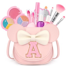 Kids Makeup Kit for Girls - 18 Pcs Real Washable Make Up Set - Non Toxic Toddlers Cosmetic with Letter Mouse Ear Purse - Dress up Birthday Gifts for 3 4 5 6 7 8 Years Old Girls - A