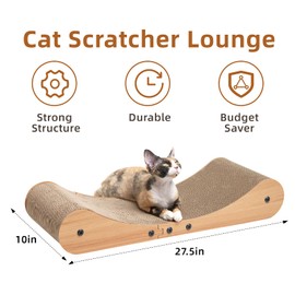 Nekosan Cat Scratcher Cardboard Bed, 27.5" Extra Large Cat Scratch Sofa Bed, Cat Scratcher Lounge Bed for Indoor Cats, 27.5 x 10 Inches Cat Couch Bed - Scratching Board
