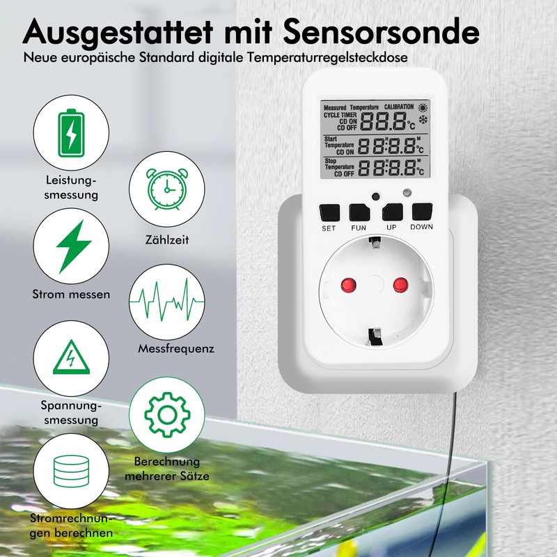 Digital Temperature Controller Socket 230 V with Sensor, Heating Cooling