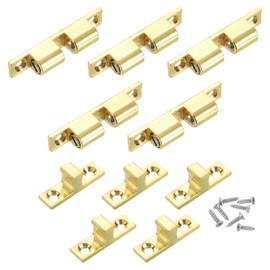 sourcing map 5Pcs Cabinet Latch Double Roller Catch, Lock Stop Catch Clamp Cabinet Closer Magnetic Closure Hardware for Cabinet Kitchen Closet Door, Brass