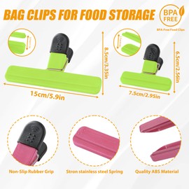 elook Food Bag Clips, 6 Pcs Bag Clips for Food Storage in 2 Sizes & 4 Colors, Reusable Freezer Bags Clips Food Seal Clips Kitchen Clips to Seal All sort of Food Storage Bag