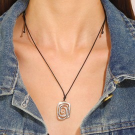 QLUYCKW Cyberpunk Swirl Spiral Necklace Goth Boho Hippie Trendy Silver Plated Large Silver Spiral Mosquito Repellent Shaped Statement Pendant Necklace Fashion Jewelry Gifts for Women (Square)