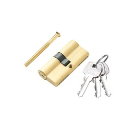 Brass Lock Cylinder with 3 Keys 63mm Double Open Cylinder Lock Storm Door Locks with 3 Brass Keys Brushed Brass Cylinder Lock for Storage Unit Security Door Locks (Brushed Brass, 63MM)