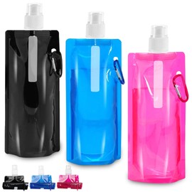 Taechalingo Foldable Drinking Bottle, Pack of 3, Foldable Water Bottle, 500 ml, Reusable Foldable Water Bottle, BPA-Free, for Outdoor Sports, Cycling, Hiking
