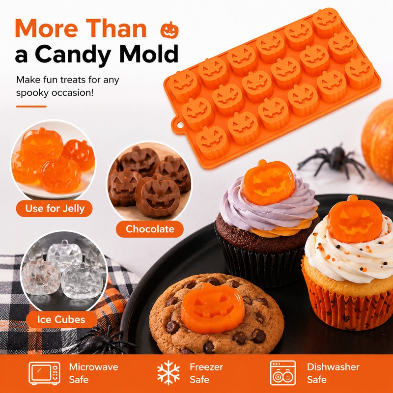 Halloween Pumpkin Silicone Molds for Baking – 2-Pack 18-Cavity Candy