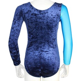 GymStern Java Special Long Sleeve Velvet Gymnastics Leotard Girls Children 116-176 Middle Sizes Dark Blue/Silver/Turquoise, blue, 140