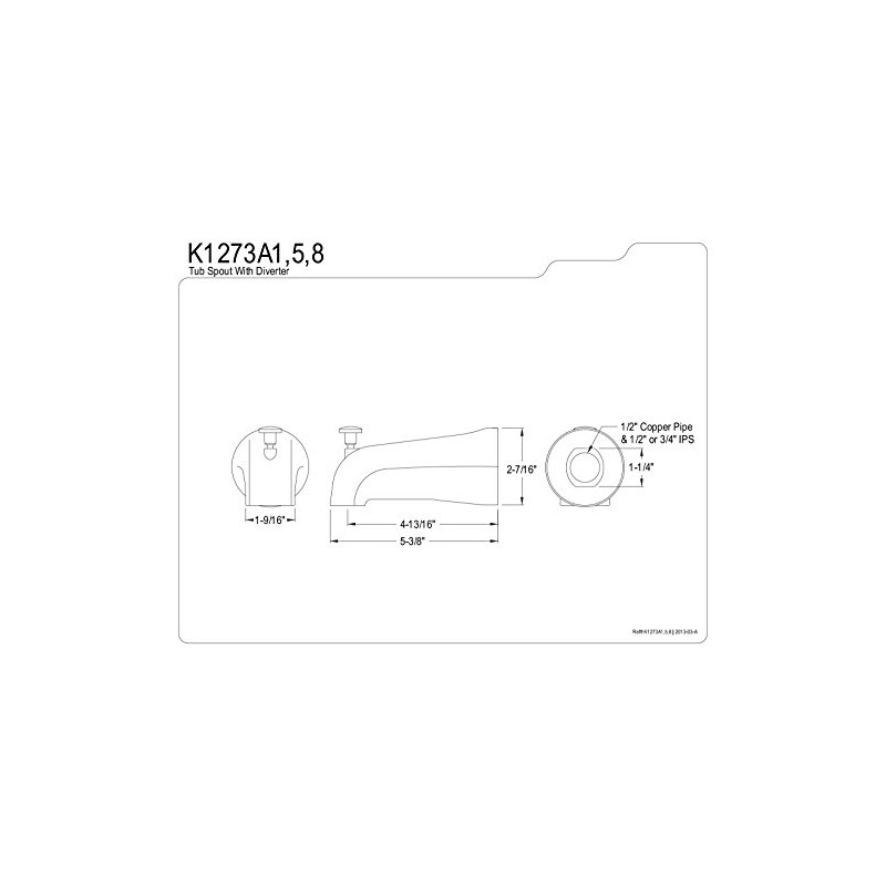 KINGSTON BRASS K1273A5 5-3/8-Inch Universal Diverter Tub Spout, Oil Rubbed