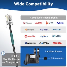 Phone Headset,Wantek Corded RJ9 Telephone Headset with Noise Canceling Microphone Compatible with ShoreTel Polycom Toshiba NEC Avaya Nortel Norstar Meridian Landline Deskphones for Call Center Office