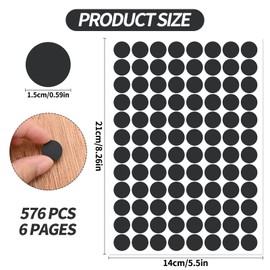 Bekecidi 6 Sheets 576pcs Black Self-Adhesive Screw Hole Stickers, Plastic Screw Hole Cover Stickers Dustproof Screw Cap Covers for Wood Furniture Cabinets Screws 15mm