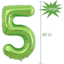 Tellpet Number 5 Balloon, 5th Birthday Party Decorations for boy kids, Green, 40 inch