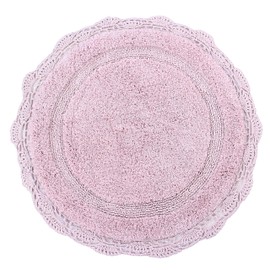 WARISI - Crochet Collection - Designer, Plush 100% Cotton Round, Oval Bath Area Rug (24 inches, Pink)