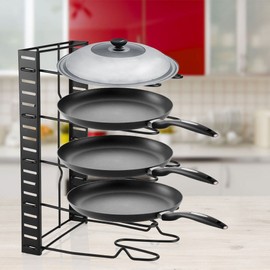 TOPINCN Expandable Pan Rack Organizer, 5 Tiers Adjustable Compartments Pots and Pans Holder Heavy Duty Cookware Bakeware Pot Lid Rack For Kitchen Cabinet Shelf Pantry Counter
