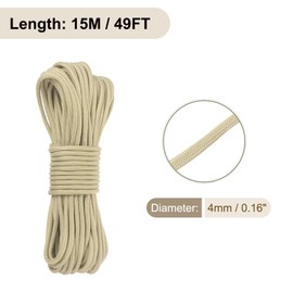 Rebower 550 Paracord Rope 49ft, 4mm Thin Paracord Nylon Cord 7-Strand Core [for Tent Camping Outdoor Gear] - Khaki