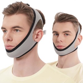 Anti Snoring Chin Strap for Cpap Users, 2 Pack Adjustable Breathable Airflow Jaw Strap, Comfortable Soft Anti Snore Chin Strap for Sleeping Cpap Chin Strap to Keep Mouth Closed While Sleeping(Grey)