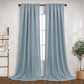 Stone Blue Curtains 90 Inches Long for Bedroom 2 Panels Pair Set Rod Pocket Lightweight Light Filtering Semi Sheer Grey Blue Curtains for Living Room Playroom Sitting Family Country Farmhouse Decor