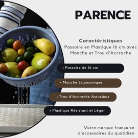 PARENCE. - 16cm Plastic Strainer with Handle and Hanging Hole - Practical and Durable - Easy to Clean - Random Color Grey