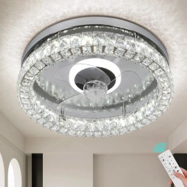 Luxury Crystal Chrome 220V Ceiling Fan with Light for Living Room Remote Control ModeLamp Power(W): 72, Number of Lights: LED, Shade  color: Chrome, Design Style: Modern
