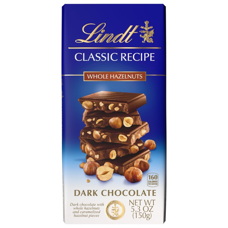 Lindt CLASSIC RECIPE Whole Hazelnut Dark Chocolate Candy Bar, Dark