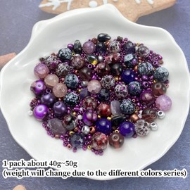 Assorted Glass Resin Beads Cracked Gravel Millet Beads Multi Size Colors Smooth Spacer Beads for Bracelets Necklace Earring DIY Jewelry Making Craft (Deep Purple Series)