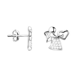 SOFIA MILANI - Women's Earrings 925 Silver with Zirconia Stones - Angel Heart Stud Earrings, Sterling Silver, Cubic Zirconia