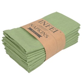 INFEI Soft Color Linen Blended Thin Dinner Cloth Napkins - Set of 12 (40 x 40 cm) - for Christmas Events & Home Use (Lime Green)