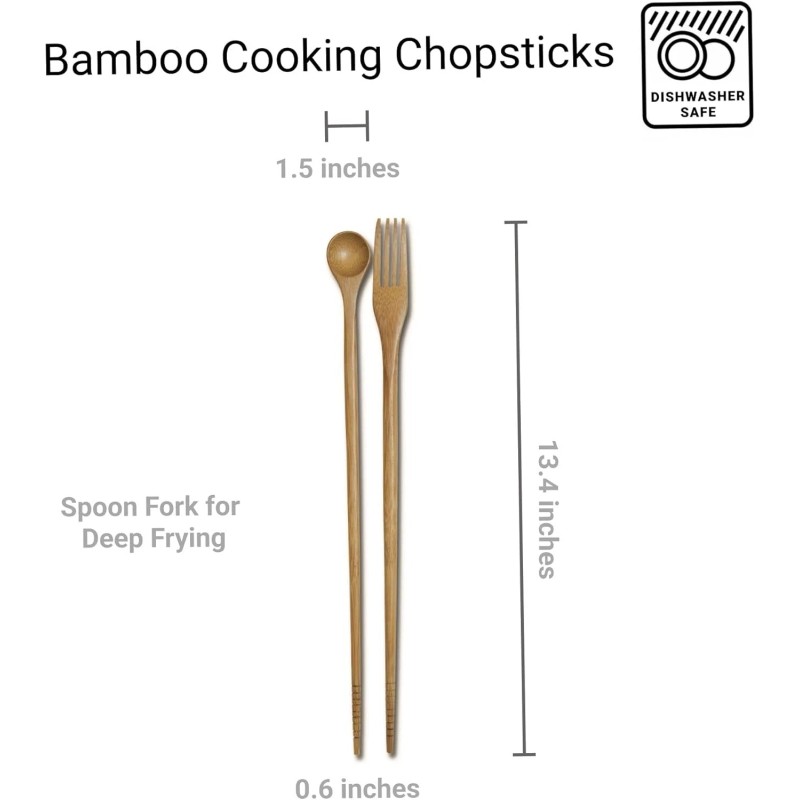 JapanBargain Bamboo Cooking Chopsticks with Spoon and Fork 3-in-1 Utensil