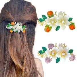 Ypkia 2 Stück Automatische Haarspange Blume mit Perle Metall Klein Haarspangen Damen Dünnes Haar für Frauen Mädchen