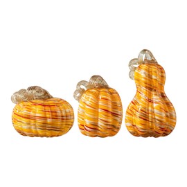 Glitzhome Hand Blown Glass Pumpkin 3pcs Multi Stripes Fall Glass Gourd