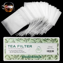 100 bolsas de té desechables para té de hojas sueltas, bolsas de filtro de té biodegradables con cordón, bolsas de té vacías de fibra de maíz para té de hojas sueltas (3.5 x 2.7 pulgadas)