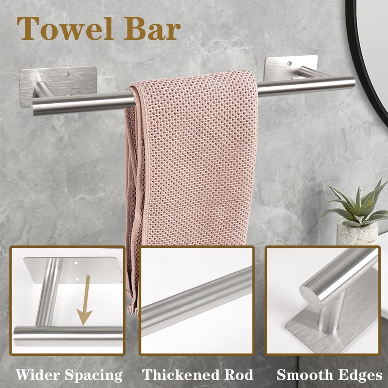Vanloory Self Adhesive Bath Towel Bar, Stainless Steel Towel Racks