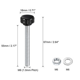 QUARKZMAN 4 Sets Knurled Knobs Knurled Screw Screws with Nuts Washers Metric M6 x 55 mm Thread 18 mm Galvanised Carbon Steel Pin Hand Knobs Handles