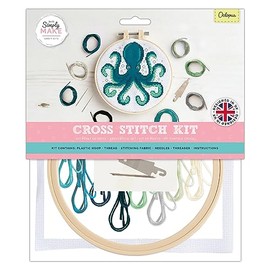 Simply Make Cross Stitch Kit - Octopus Design for Kids and Adults, Including Hoop, Embroidery Thread, Fabric and Needle - Perfect for Adult Crafts and Beginners - Starter Cross Stitch Craft Kit