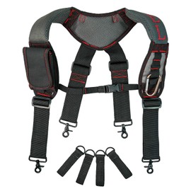 Gel Construction Work Suspender Tool Belt Suspenders with Gel shoulder pad Detachable Phone Holder (Trigger Snap Hook with Red Color)