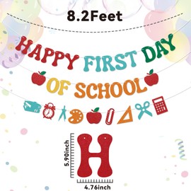 Happy First Day of School Banner - Back to School Decorations, Colorful Glitter First Day of School Garland Bunting Banner for Classroom Teacher Office Home Decorations