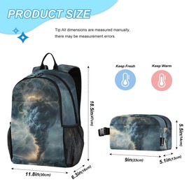 Jucciaco Lightning Tornado Grey Backpack with Lunch Bag, School Travel Backpack for Teens Boys Girls Backpacks Set