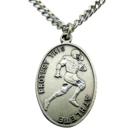 Solid Pewter Football Medal with Chain and Saint Sebastian Holy Card Boxed Set