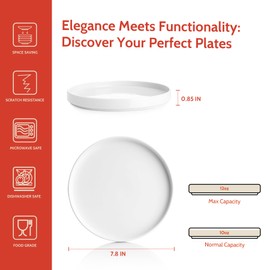 Sweese Porcelain Flat Dessert Plates Set of 6-7.8 Inch Salad Plates for Kitchen, Small Appetizer, Small Dish Set, Microwave & Dishwasher Safe, Scratch Resistant - Elegant White Glaze