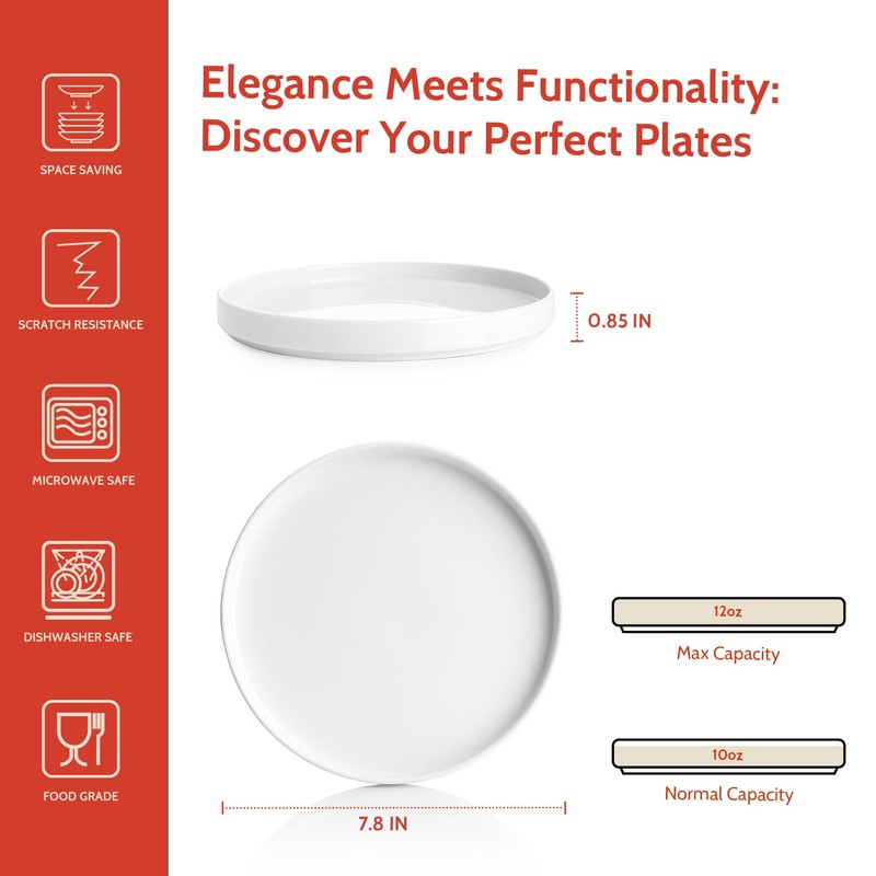 Sweese Porcelain Flat Dessert Plates Set of 6-7.8 Inch Salad