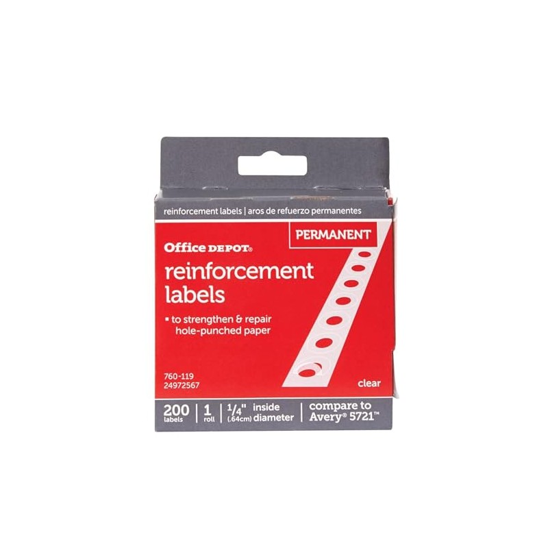 Office Depot Permanent Self-Adhesive Reinforcement Labels, 1/4in. Diameter, Clear, Pack