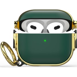 Maxjoy for AirPods 3 Case with Lock, Cute AirPod 3 Case Lock Protective Hard AirPod 3rd Generation Cover for Women Men with Keychain for AirPods 3rd Generation Cover 2021, Green/Gold