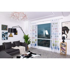 BOYOUTH Colorful Butterfly Pattern Print White Sheer Voile Curtains,Rod Pockets Curtains and Drapes for Bedroom,Study,Living Room,Blue,39 x 78 Inches,2 Panels