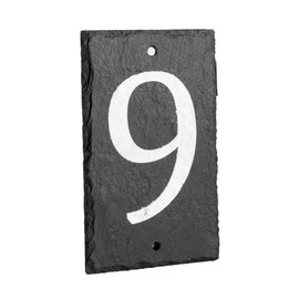 Number 9-14.5 x 9cm Natural Solid Slate House Number Plaque (0-9) Indoor & Outdoor Rustic Door Numbers Sign Including Fixings & Caps - by Nicola Spring
