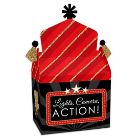 Big Dot of Happiness Red Carpet - Treat Box Party Favors - Movie Night Party Goodie Gable Boxes - Set of 12